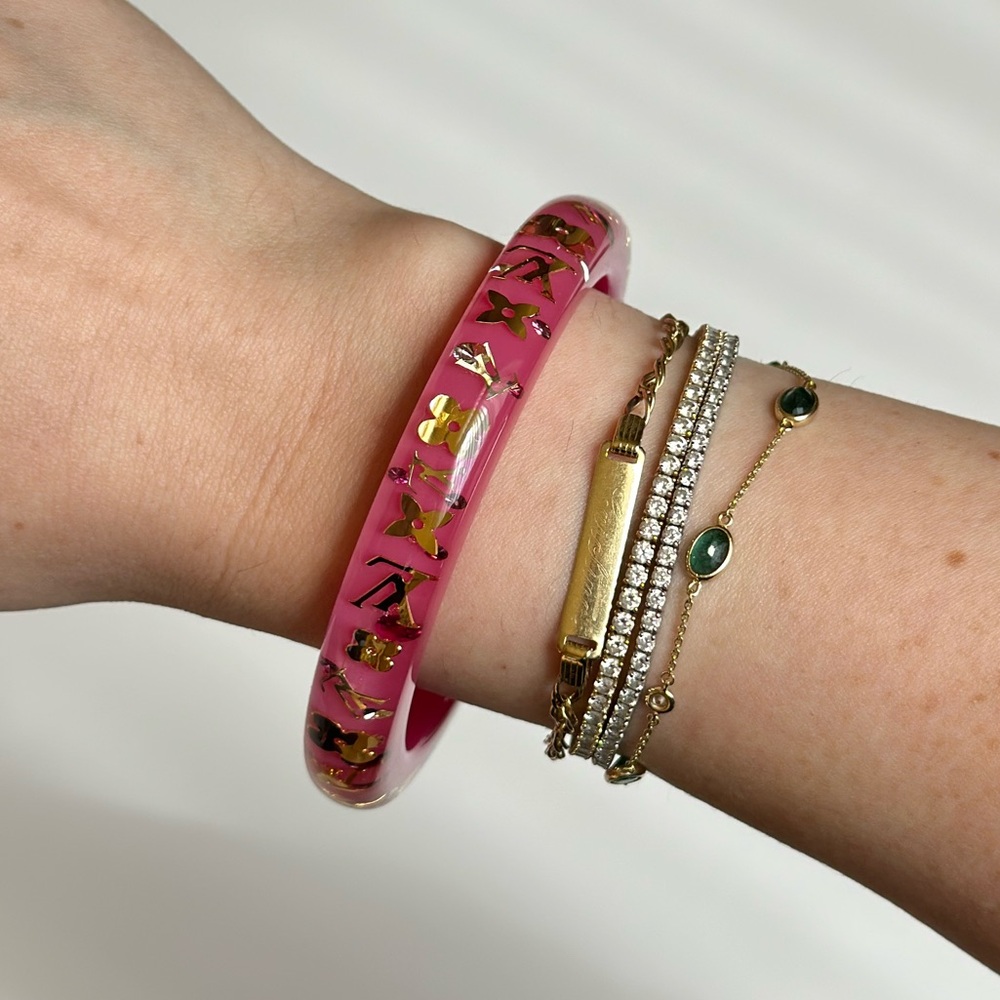 Louis Vuitton Pink Resin Gold Monogram Inclusion Bangle Bracelet - Picture 6 of 11